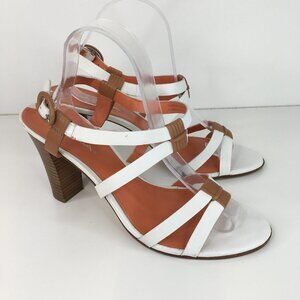 Via Spiga White and Brown Slingback Leather Heeled Sandal Size  10M